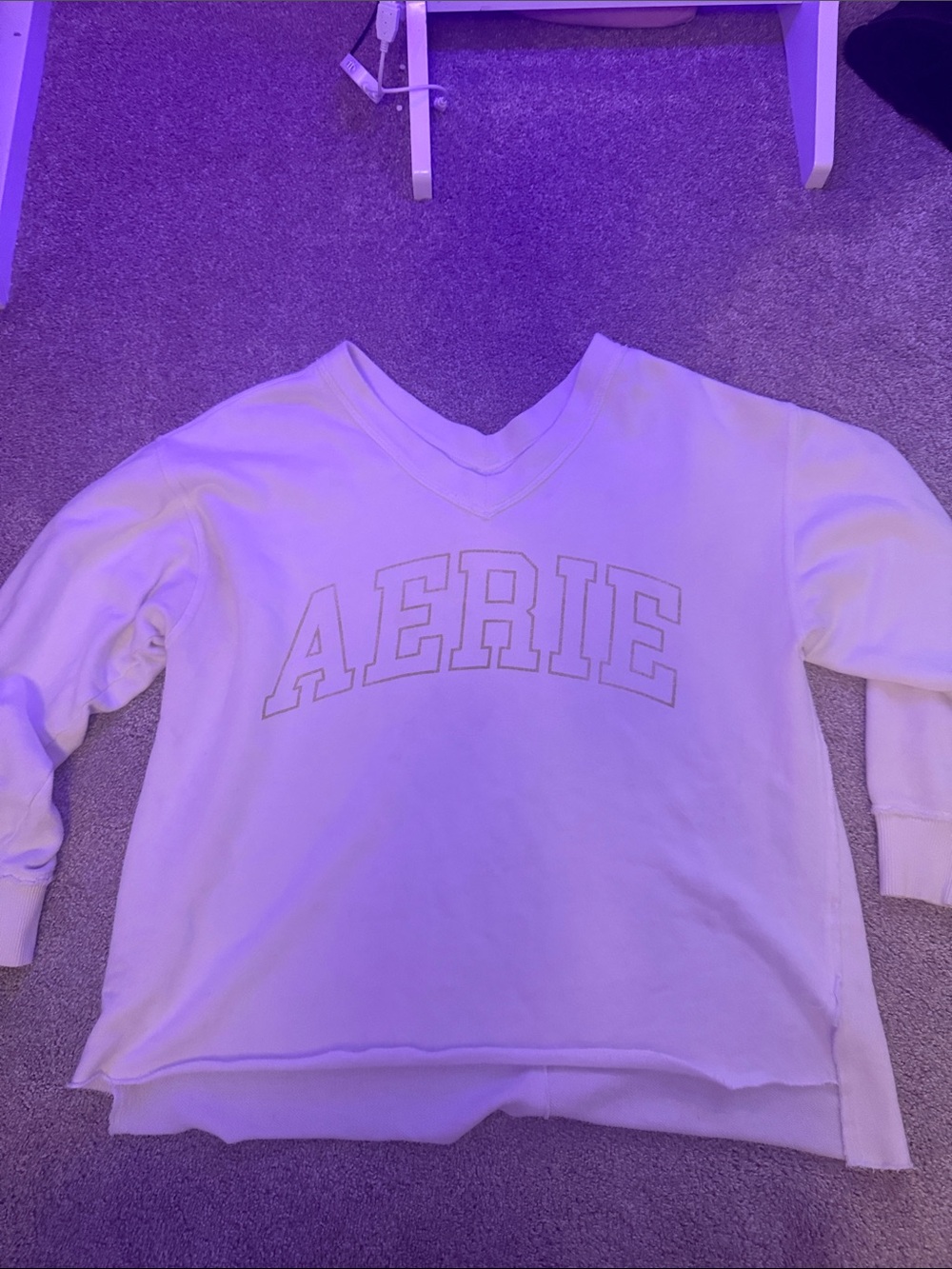aerie Cream V-Neck Logo Sweatshirt